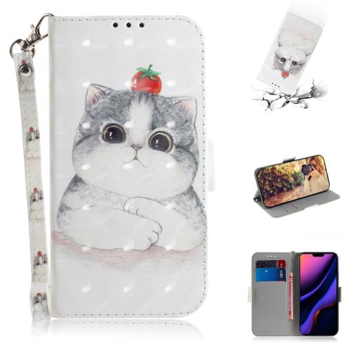 Etui en PU impression de motifs spot de lumière chat tenant une tomate pour votre Apple iPhone XR 6.1 pouces (2019)