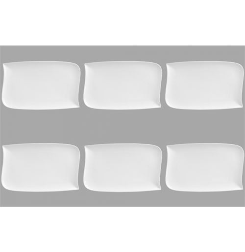 Set de 6 assiettes plates rectangulaire design vague - 33 cm x 20 cm - Porcelaine