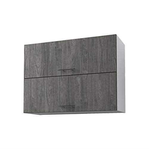 Obi Meuble Haut de Cuisine l 80 cm - décor Teck Marine et Blanc