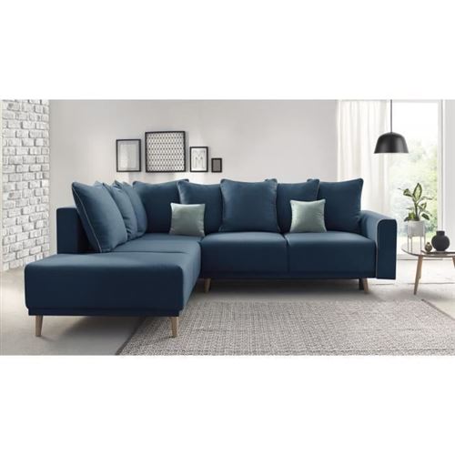 MOLA Canape dangle gauche convertible - Tissu Bleu navy - L 252 x P 215 x H 90 cm