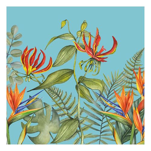 20 serviettes tropicale bleu 33x33cm