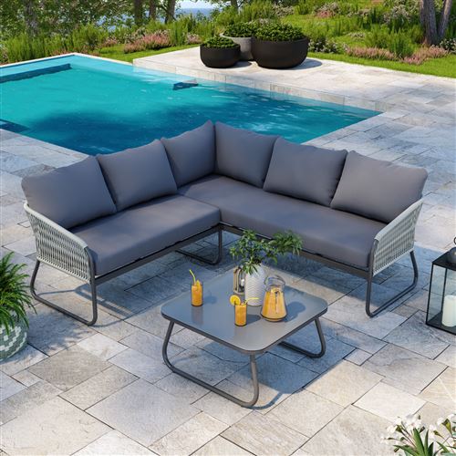 Avril Paris - Salon de jardin design avec cordes aluminium - Gris - intérieur/extérieur - Utah