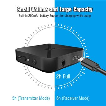 Adaptateur Bluetooth 5.0 Transmetteur Bluetooth Émetteur et Récepteur 2-en-1 Sortie Stéréo 3.5mm Adaptateur Bluetooth Audio aptX Double Appairage pour Casque TV,PC,Système Stéréo de Voiture/Maiso 