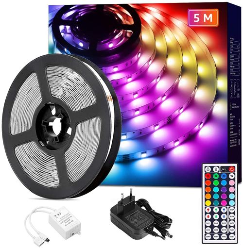 5M 18W Ruban LED RGB 5050 Dingfly Multicolore Dimmable, Bande Lumineuse Adhésif Efficace 20 Couleurs 8 Modes