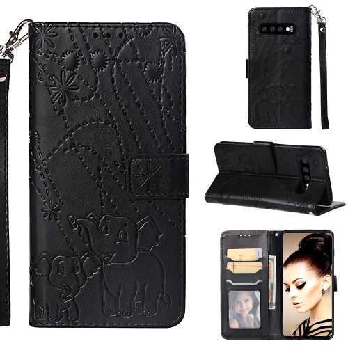 Etui en PU motif éléphant noir pour votre Samsung Galaxy S10