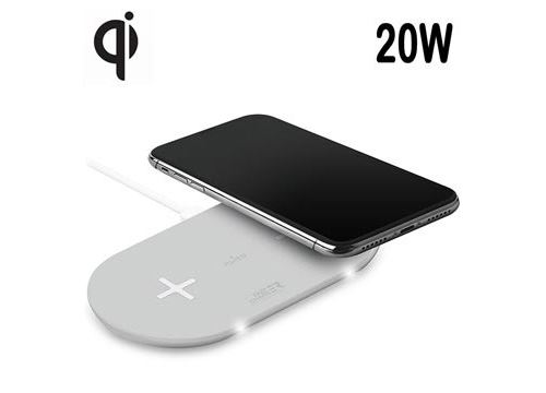 Chargeur Sans Fil Qi Rapide Puro Premium Dual - 20W - Blanc