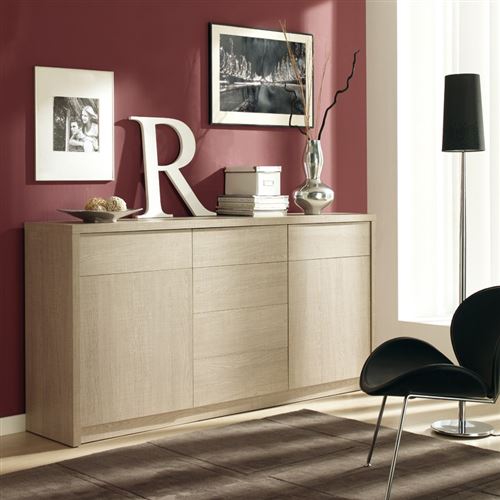 Buffet 2 portes 6 tiroirs Chêne clair 150 cm - NAPA