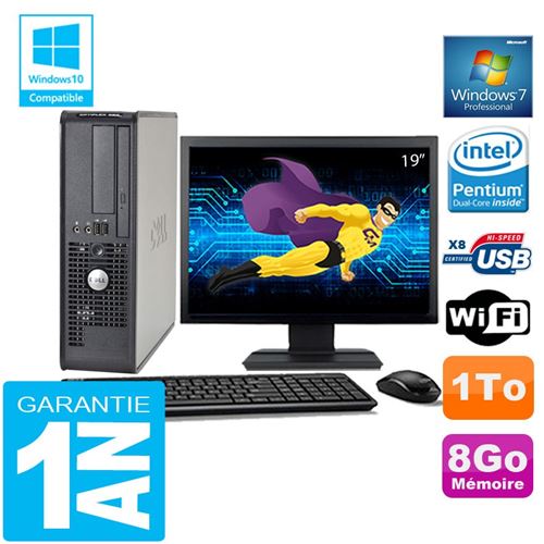 PC Dell 380 Sff Intel E5700 Ram 8Go Disque 1 To WiFi W7 Ecran 19'