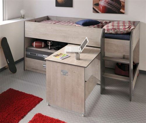 Noa Lit Combine Enfant Avec Sommier Industriel Gris Loft Et Gris Ombre L 90 X L 200 Cm Achat Prix Fnac