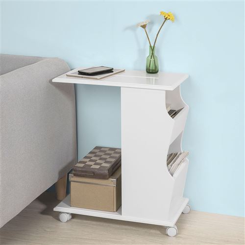 Table d’Appoint Bout de Canapé Moderne roulante avec 2 Compartiments de Rangement FBT67-W SoBuy®
