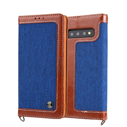 Etui en PU toile de jean avec dragonne bleu/brun pour votre Samsung Galaxy S10 Plus