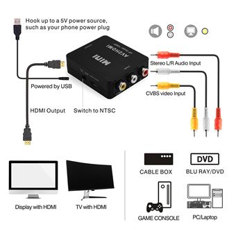 RCA Composite CVBS AV vers HDMI Audio Vidéo Adaptateur HD