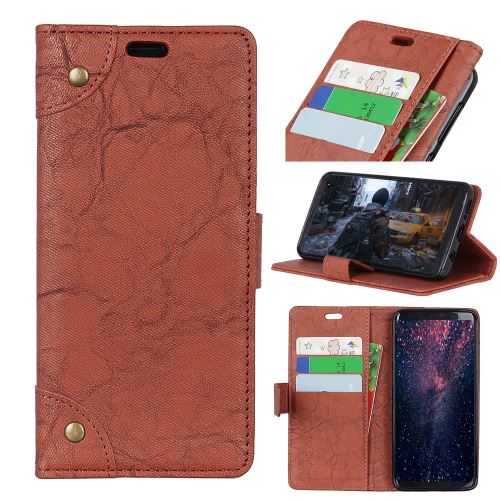 Etui en PU style rétro avec porte-cartes marron pour votre Samsung Galaxy J6 Plus/J6 Premium