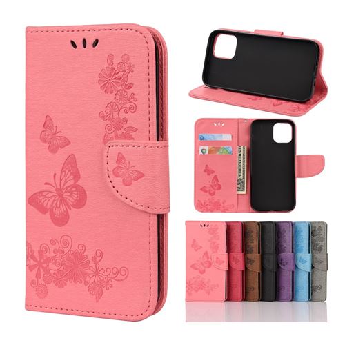 Etui en PU empreinte fleur papillon rose pour votre Apple iPhone 12 Pro Max 6.7 pouces