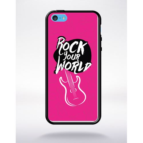 Coque Rock Your World Fond Rose Compatible Apple Iphone 5c Bord Noir Silicone