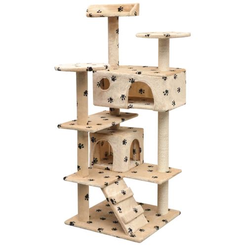 vidaXL Arbre à chat et griffoir Sisal 125cm Empreintes de pattes Beige