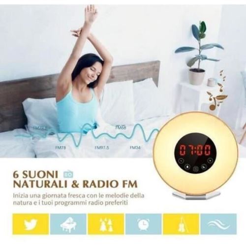 Réveil Simulateur D'aube Avec Lumière Lunaire Et Bruit Blanc - 10 Sonneries, Compte à Rebours, Réglage Luminosité, Bois