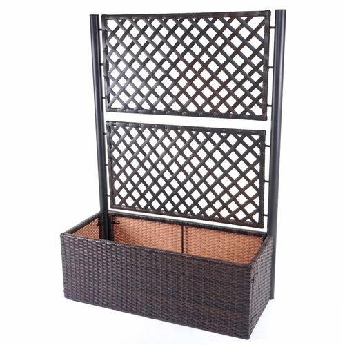 Jardinière avec treillis en polyrotin, HWC-D76, 142x100x43 cm ~ marron