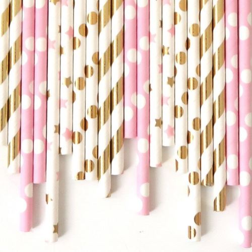 24 pailles en papier - Rose-doré