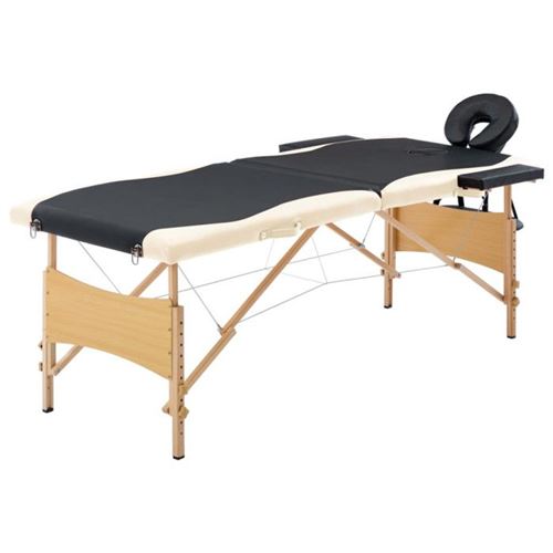Vidaxl Noir Table De Massage Pliable 2 Zones Bois Et Beige