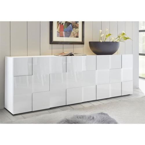 SUBLEEM Buffet 4 portes en bois Altamura blanc laqué brillant