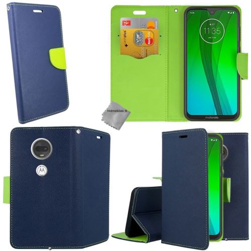 Housse etui coque pochette portefeuille pour Motorola Moto G7 Plus avec verre trempe - BLEU / VERT