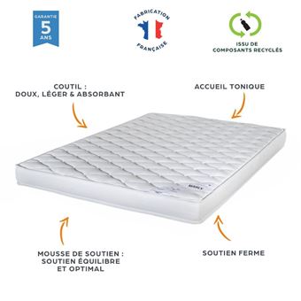 Matelas Marly 140x190 - Mousse - Hauteur 16 cm - Soutien 3 zones confort
