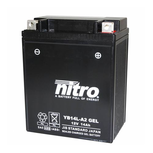 Batterie 12v 14ah nb14l-a2 nitro sla sans entretien prete a l'emploi (lg134xl88xh166) (equivalent yb14l-a2 - agm - gel)
