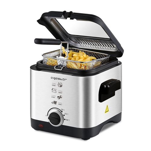Aigostar Fries - Friteuse compacte 0% BPA de 1,5L en acier inoxydable. Thermostat réglable, fenêtre de visualisation, 900W. Design exclusif.