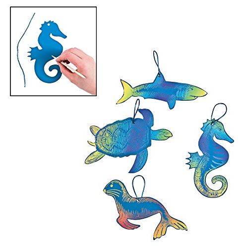 Fun Express 24 ornements d'animaux marins, couleurs magiques, styles variés