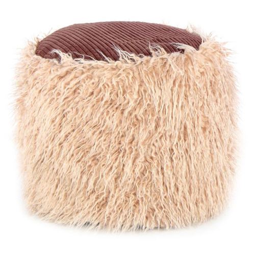 Paris Prix Beige Pouf Rond Imitation Fourrure "Bobtail" 45Cm