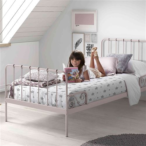 Lit en métal enfant rose 90x200 LT2015 - Terre de nuit