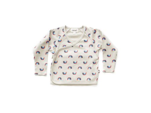 Oeuf Baby Clothes - Haut kimono gris chats/arcs-en-ciel coton bio 6/12M