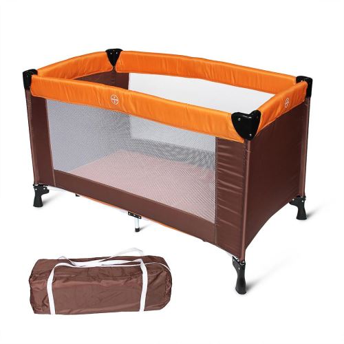 Todeco - Parc de Jeu pour Bébé, Lit Parapluie Pliable, Standard CE, 125 x 65 x 76 cm, Orange/Marron, Taille déployée: 125 x 76 x 65 cm