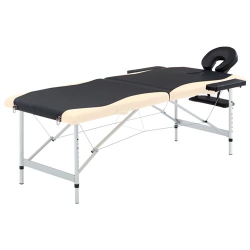 vidaXL Table de massage pliable 2 zones Aluminium Noir et beige