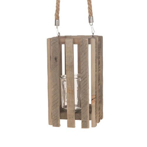 Lanterne Yoel Scrap bois avec verre, 25cm