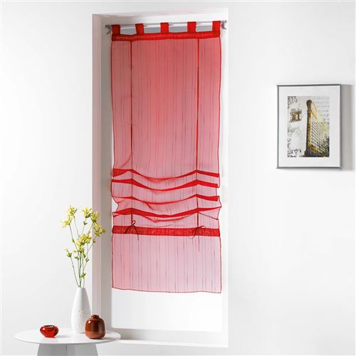 Store droit a passants 60 x 180 cm voile raye horizon Rouge