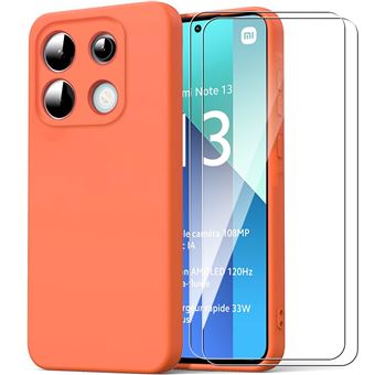 Coque pour Xiaomi Redmi Note 13 4G (pas pour 5G) - Protection Silicone Liquide Ultra Slim Orange + 2 Verres Trempés - BOOLING - 1