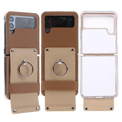 Coque en Cuir Pour Samsung Z Flip 3 Frusde avec Bague Etui de Protection-Brun