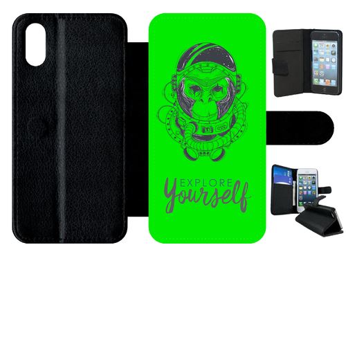 Etui My-Kase pour iPhone X - explore yourself vert - Simili-cuir Noir