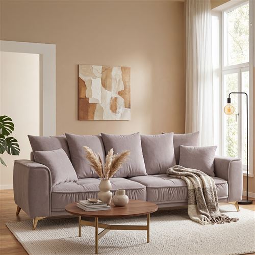 Canap&eacute; Tissu Droit Gris Clair Altamo - 4 Places - Gris clair