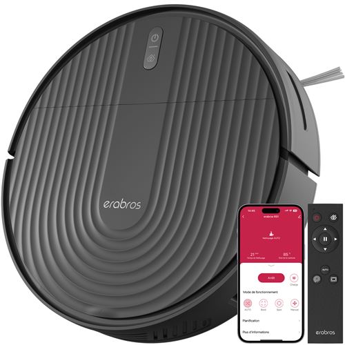  Aspirateur Robot Poils d'Animaux Erabros RS1-Autonomie 140 Minutes-3000Pa-600ml Bac &agrave; Poussi&egrave;re -Ultra-Mince Silencieux 