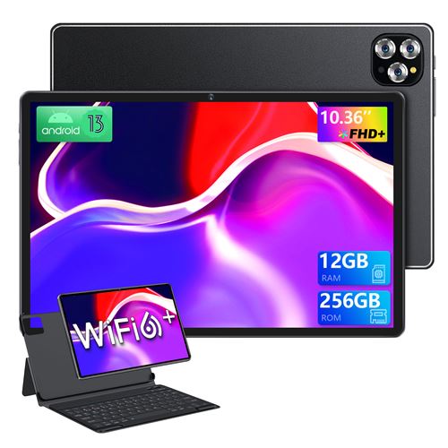 Tablette 10.1 pouces 12Go RAM+256Go ROM/1 TF To tablette tactile Android 13, 8250mAh WiFi6, 4G LTE+ 5G WiFi, Bluetooth 5.0 tablette avec clavier(Noir)