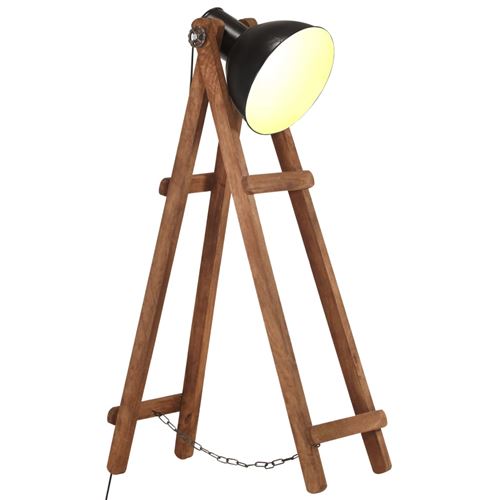 Lampe sur Pied VidaXL Bois de Manguier Massif E27 Noir Réglable Industriel - Image 3