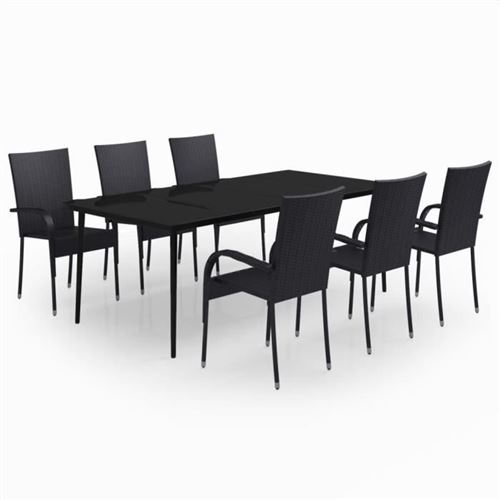 Non Communiqué Noir Ensemble De Salle À Manger De Jardin, 7 Pcs Vidaxl