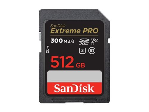 SanDisk Extreme Pro - Carte mémoire flash - 512 Go - Video Class V90 / UHS-II U3 / Class10 - 1733x/2000x - SDXC UHS-II