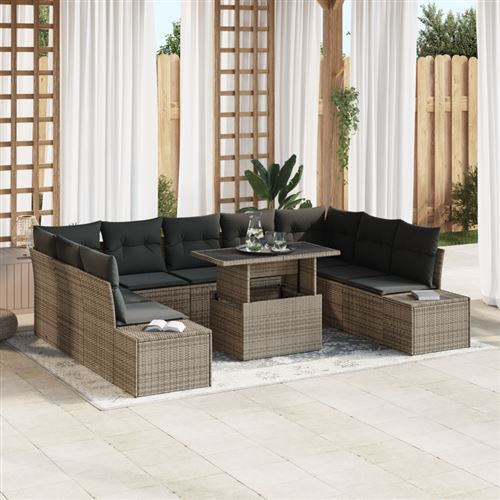 vidaXL Ensemble de canapé de jardin 10 pc Gris polyrotin