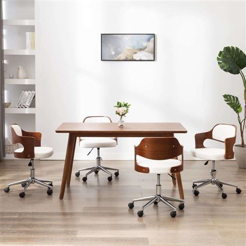 vidaXL Chaises pivotantes à dîner 4pcs Blanc Bois courbé et similicuir