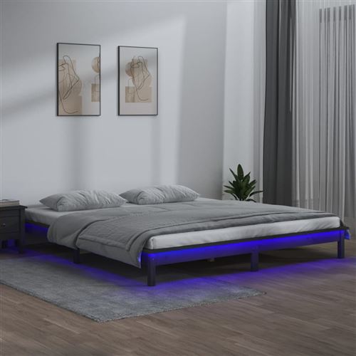 vidaXL Cadre de lit à LED sans matelas gris 120x190 cm bois massif