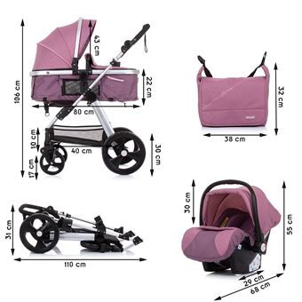 MonMobilierDesign HAVANA Poussette 3en1 nacelle souple 1 cosy